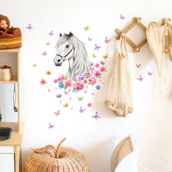 Horse Flowers Butterflies Wall Sticker
