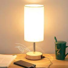 "Touch Control Wood Bedside Lamp with USB Port"