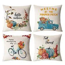 "Pumpkin Spice Delight: Set of 4 Thanksgiving Throw Pillow Covers, 18x18"