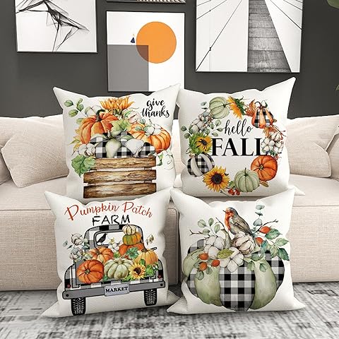 "Pumpkin Spice Delight: Set of 4 Thanksgiving Throw Pillow Covers, 18x18"
